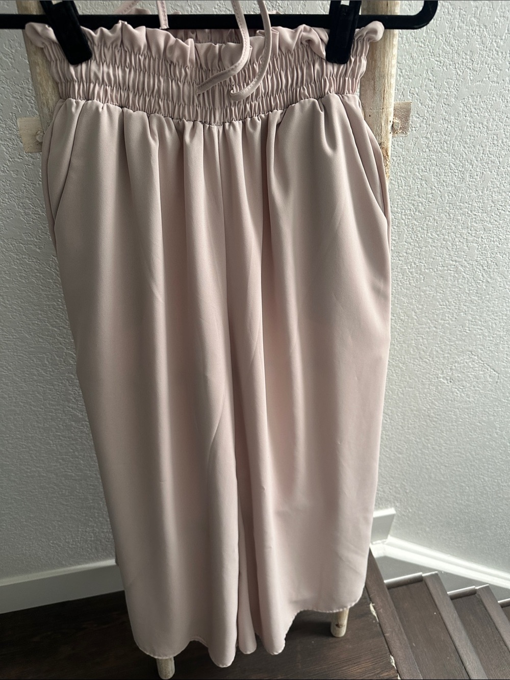 SHEIN Light Blush High-Waist Drawstring Wide-Leg Pants